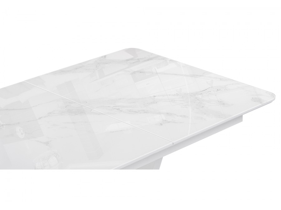 Стол стеклянный Бугун 120(160)х80х77 белый мрамор / белый