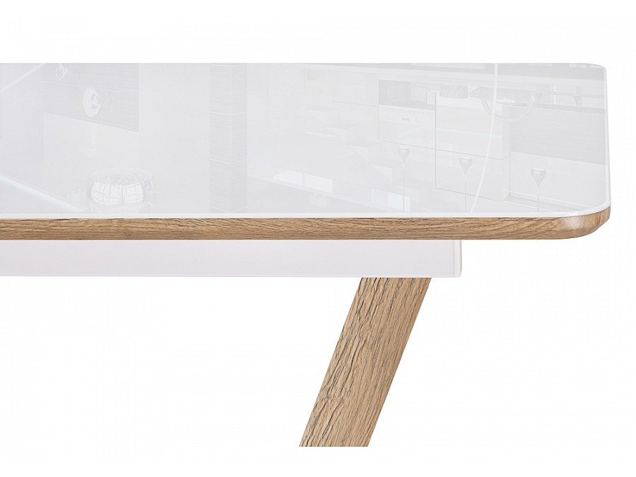 Стол стеклянный Иматра 140(180)х80х75 белый / дуб вотан