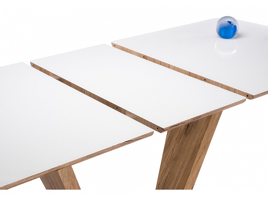 Стол стеклянный Петир 160(200)х90х76 дуб монтана / белый