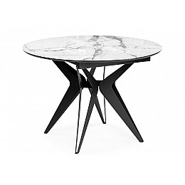 Стол стеклянный Рикла 110(150)х110х76 белый мрамор / черный