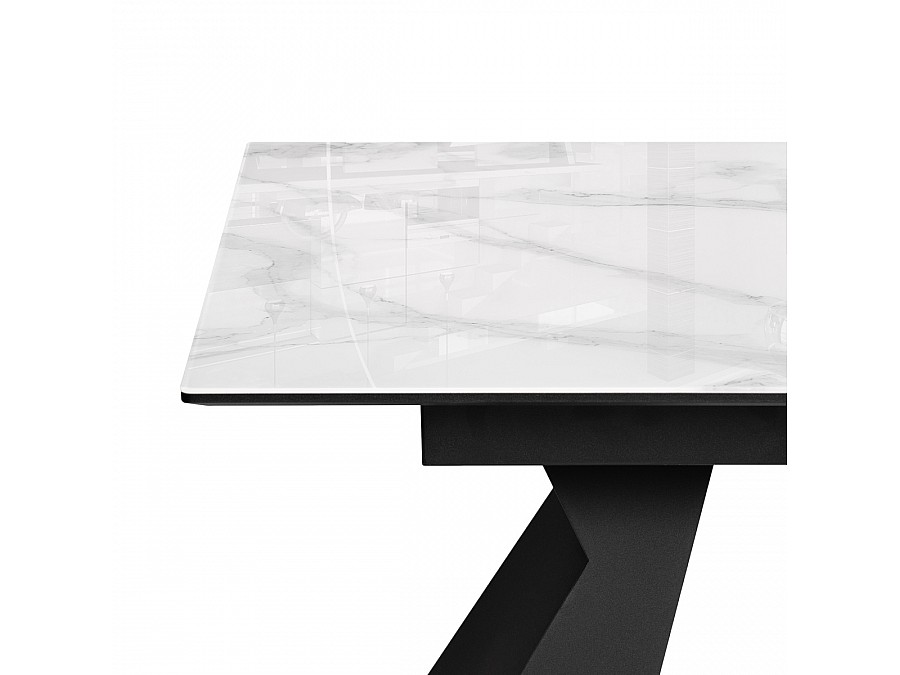 Стол стеклянный Денхольм 240(290)х100х75 белый мрамор / черный