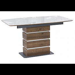 Стол стеклянный Фернан 140(180)х80х76 орех кантри / белый