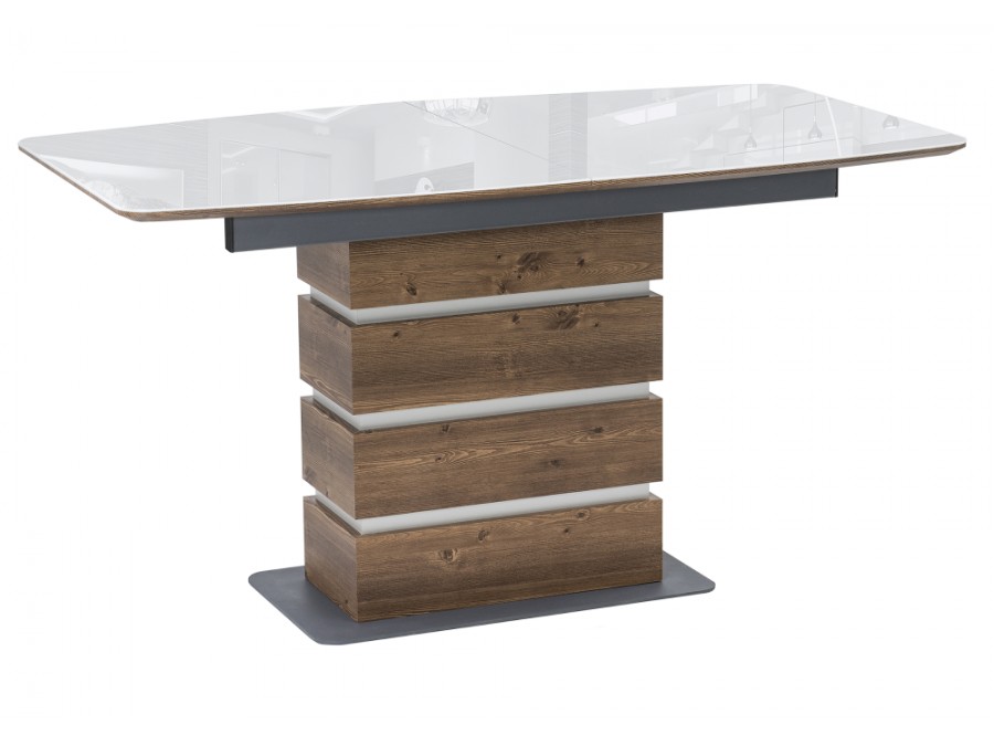 Стол стеклянный Фернан 140(180)х80х76 орех кантри / белый