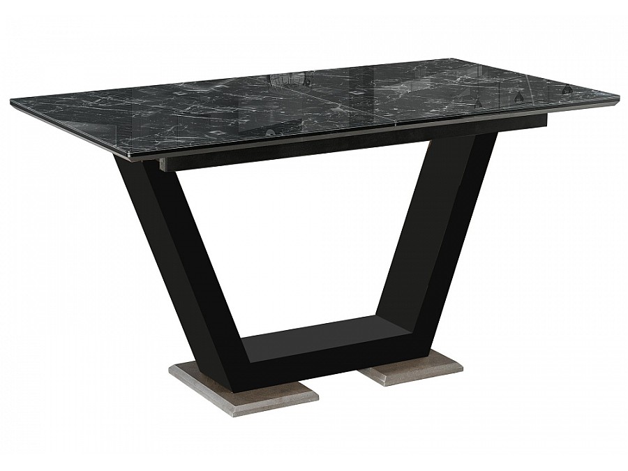 Стол стеклянный Иматра 140(180)х80х76 черный мрамор / черная шагрень / камень