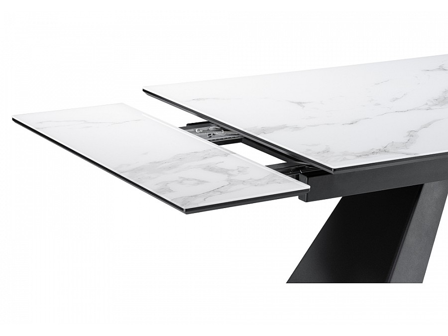 Стол стеклянный Торвальд 140(200)х80х77 белый мрамор / черный