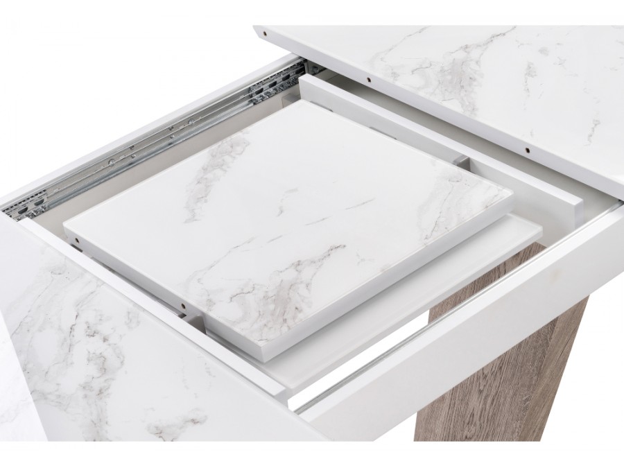 Стол стеклянный Петир дуб с пилением / белая шагрень