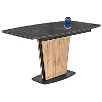 Стол стеклянный Теон 140(180)х80х76 графит / дуб антор натуральный