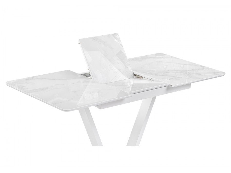 Стол стеклянный Бугун 120(160)х80х77 белый мрамор / белый