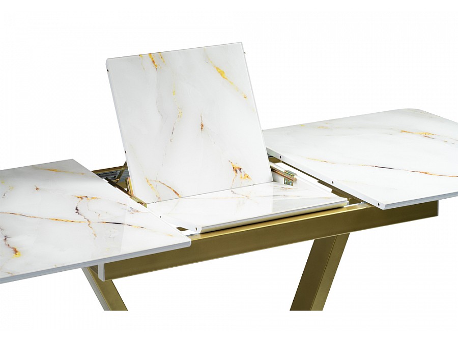 Стол стеклянный Бугун 120(160)х80х77 белый / золото