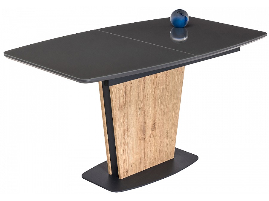 Стол стеклянный Теон 140(180)х80х76 графит / дуб антор натуральный