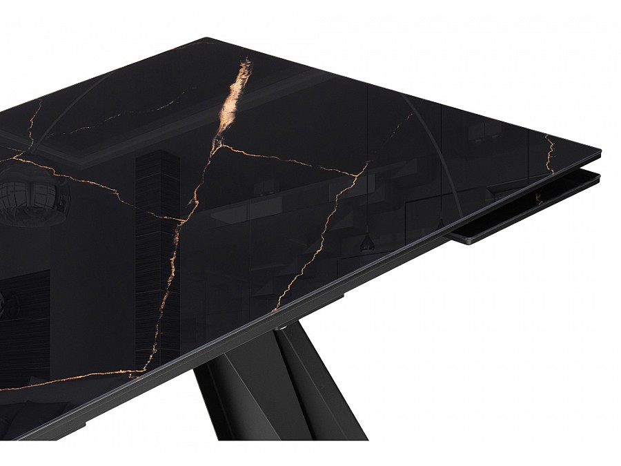 Стол стеклянный Хорсборо 140(200)х80х79 обсидиан / черный