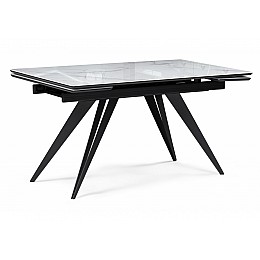 Стол стеклянный Дарвин 140(200)х80 белый мрамор / черный