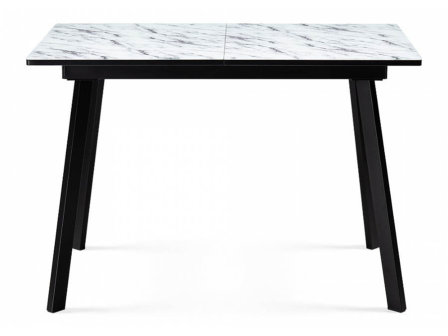 Стол стеклянный Агни 110(140)х68х76 мрамор белый / черный матовый