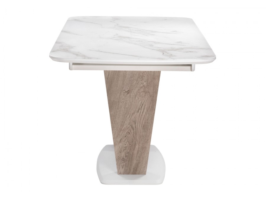 Стол стеклянный Петир дуб с пилением / белая шагрень