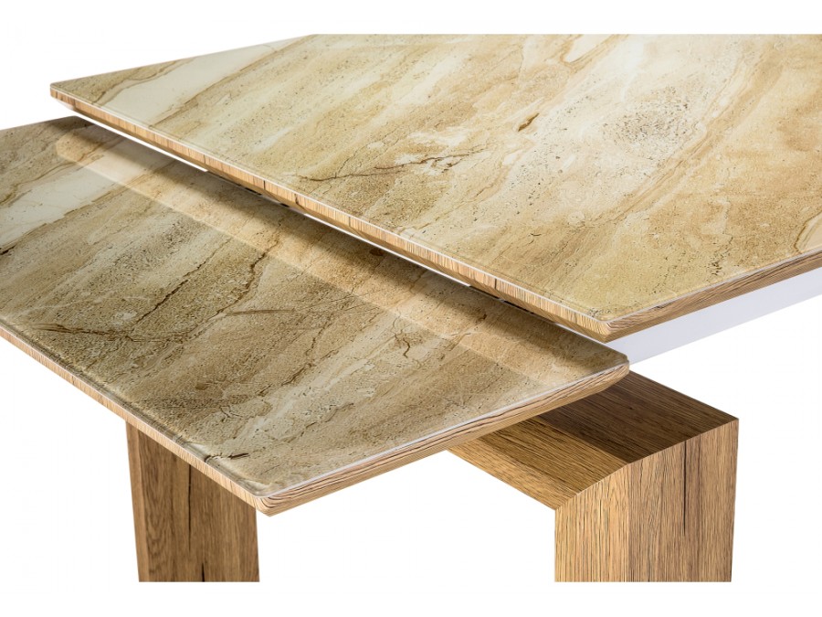 Стол стеклянный Давос 140(200)х80х78 бежевый мрамор