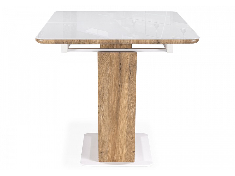 Стол стеклянный Иматра 140(180)х80х75 белый / дуб вотан
