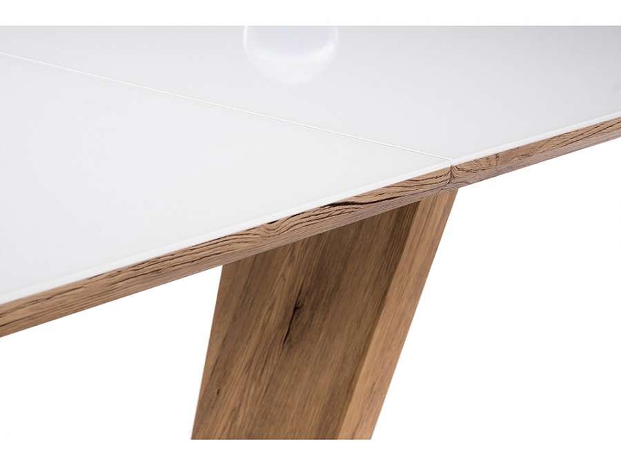 Стол стеклянный Петир 160(200)х90х76 дуб монтана / белый