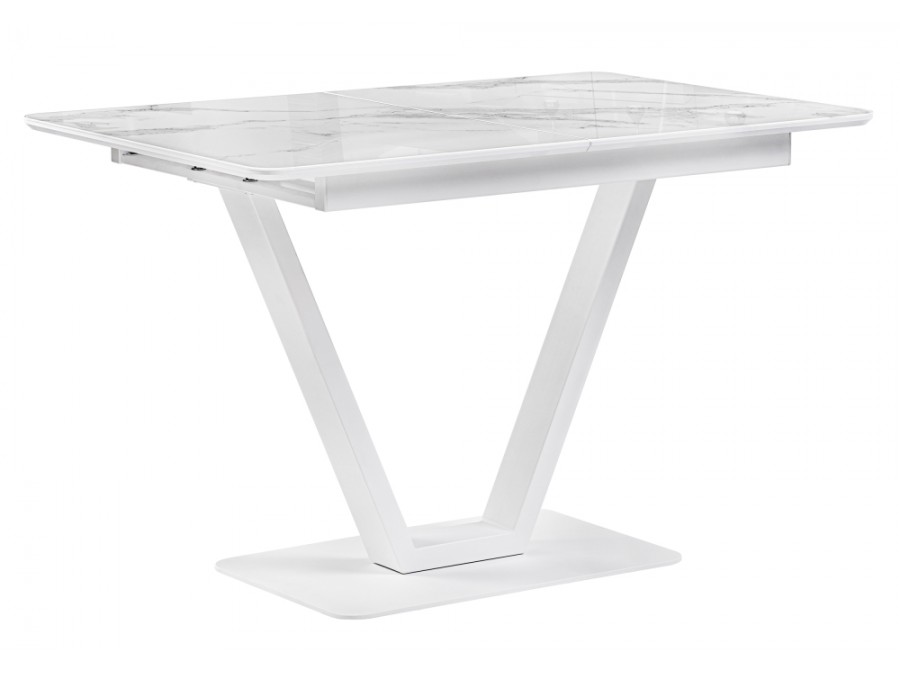 Стол стеклянный Бугун 120(160)х80х77 белый мрамор / белый