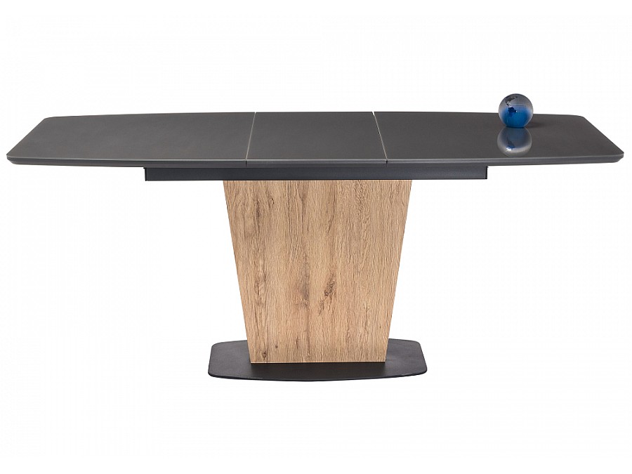 Стол стеклянный Теон 140(180)х80х76 графит / дуб антор натуральный