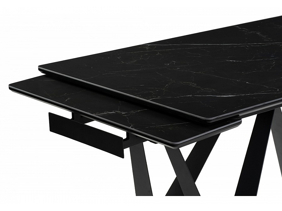 Стол стеклянный Марвин 160(220)х90х76 черный мрамор / черный