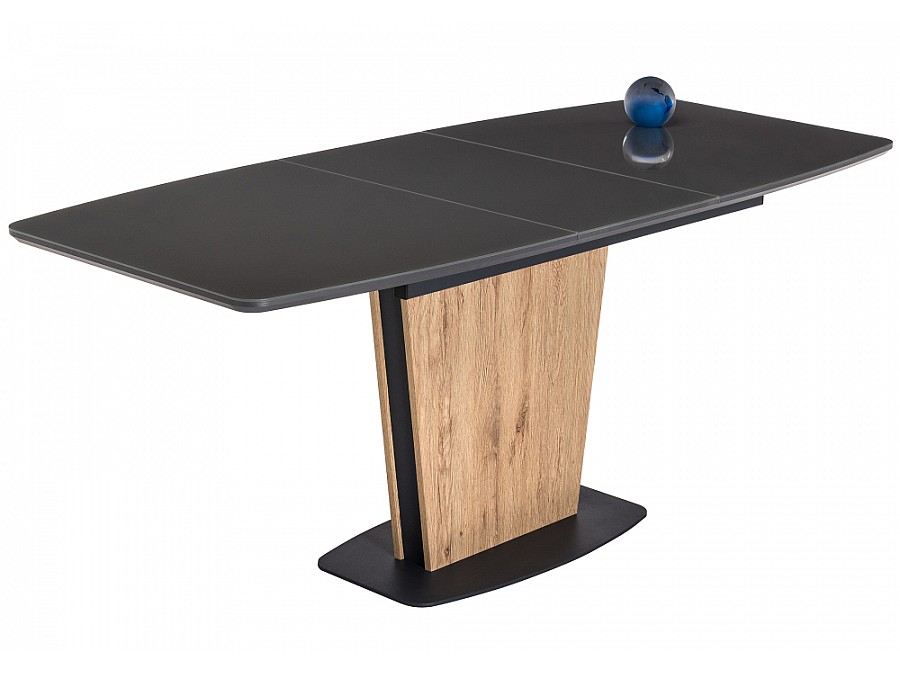 Стол стеклянный Теон 140(180)х80х76 графит / дуб антор натуральный