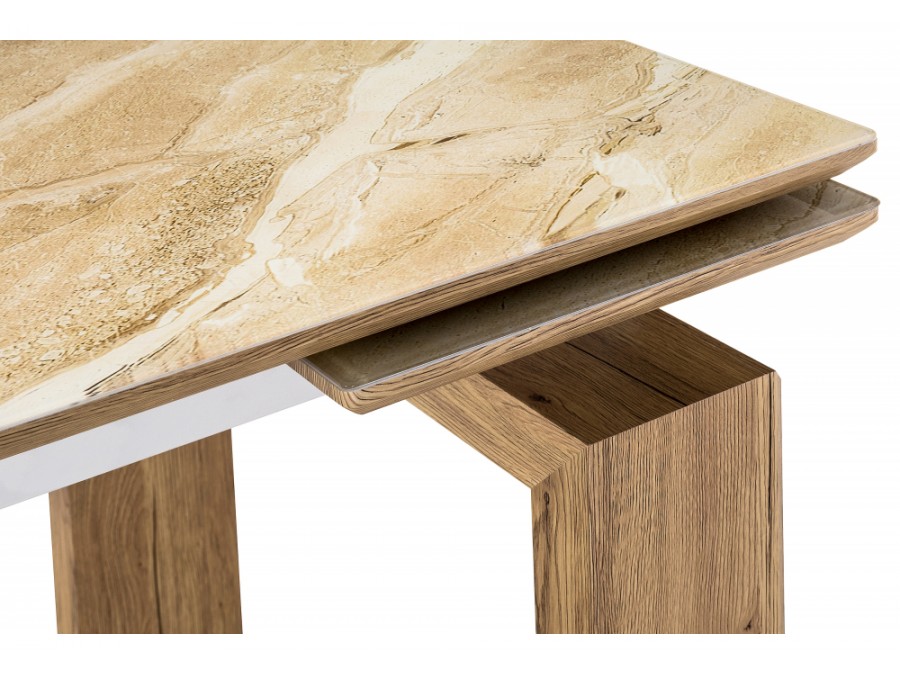 Стол стеклянный Давос 140(200)х80х78 бежевый мрамор