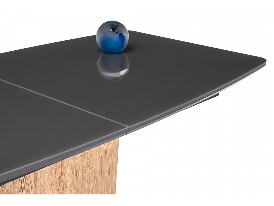 Стол стеклянный Теон 140(180)х80х76 графит / дуб антор натуральный