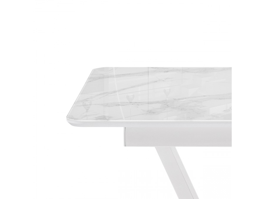 Стол стеклянный Бугун 120(160)х80х77 белый мрамор / белый