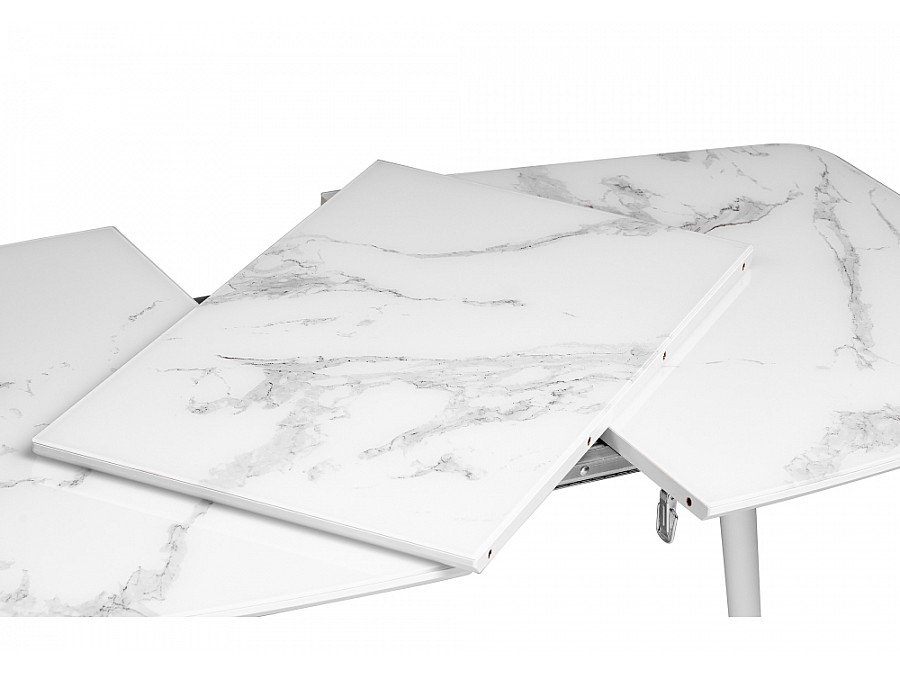 Стол стеклянный Эмма 110(150)х70х76 белый мрамор / белый