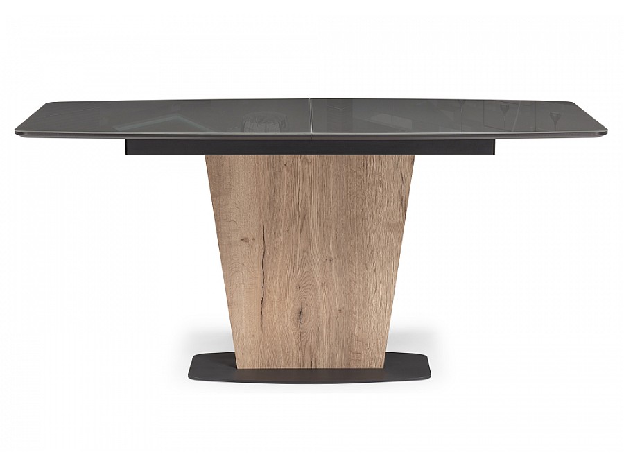 Стол стеклянный Теон 160(200)х90х76 графит / дуб галифакс