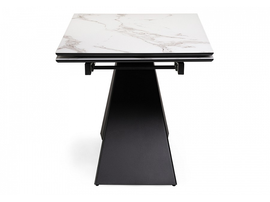 Стол стеклянный Торвальд 140(200)х80х77 белый мрамор / черный