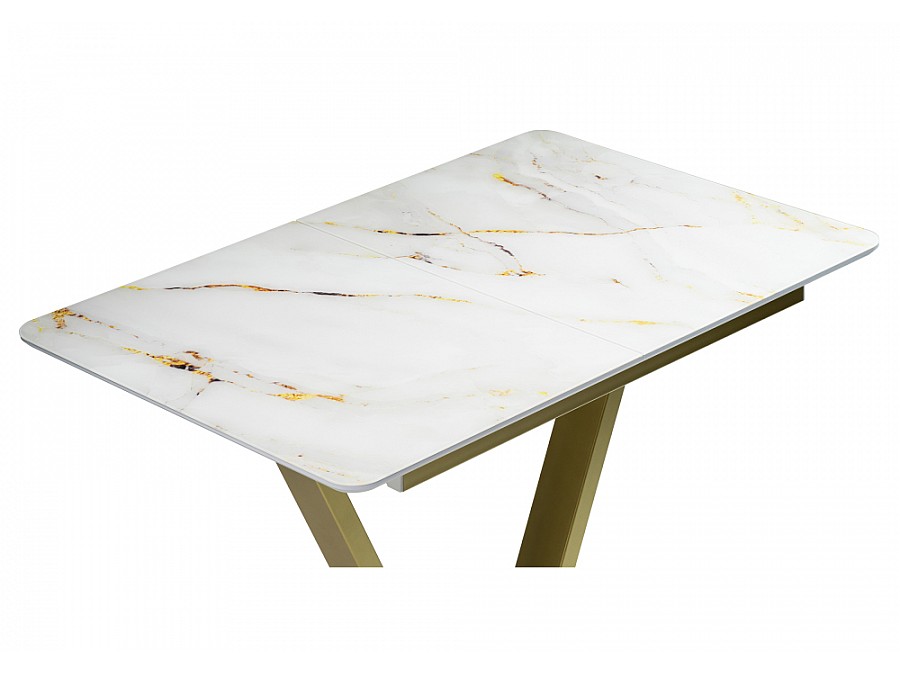 Стол стеклянный Бугун 120(160)х80х77 белый / золото