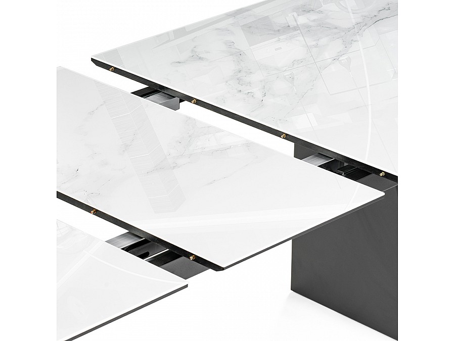 Стол стеклянный Денхольм 240(290)х100х75 белый мрамор / черный