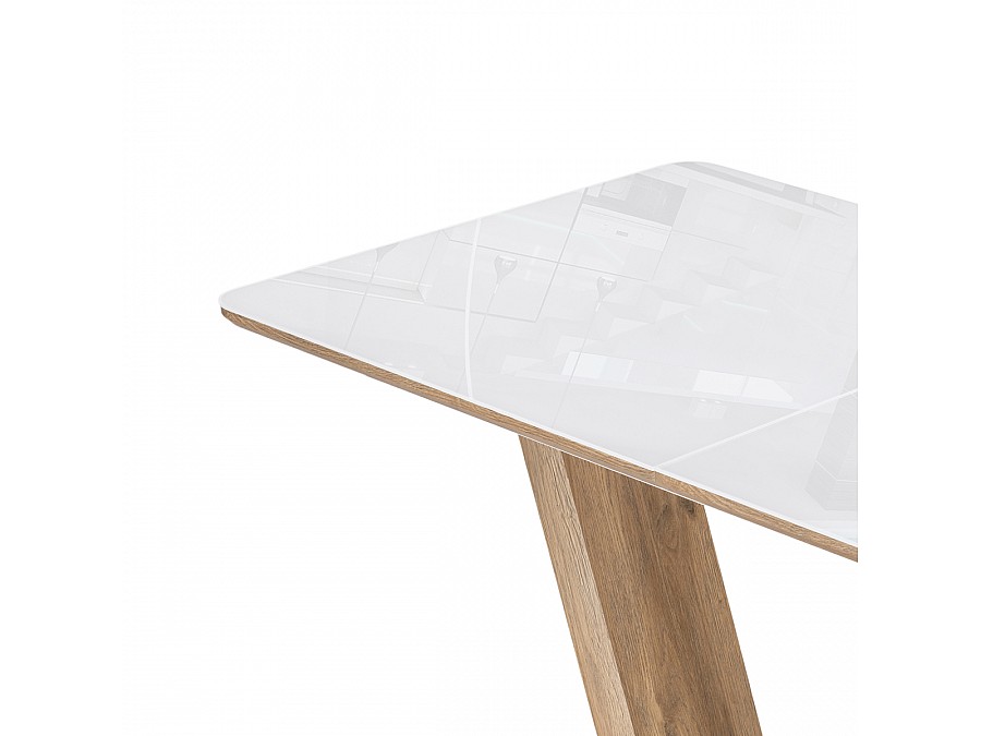 Стол стеклянный Иматра 140(180)х80х75 белый / дуб вотан