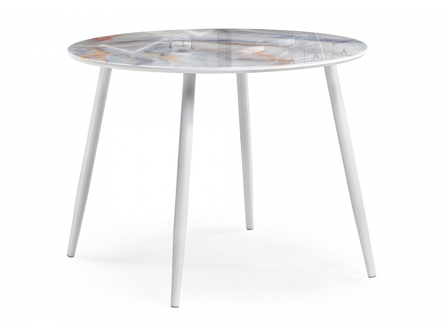 Стол стеклянный Кловис 100(140)х100х76 кианит / белый
