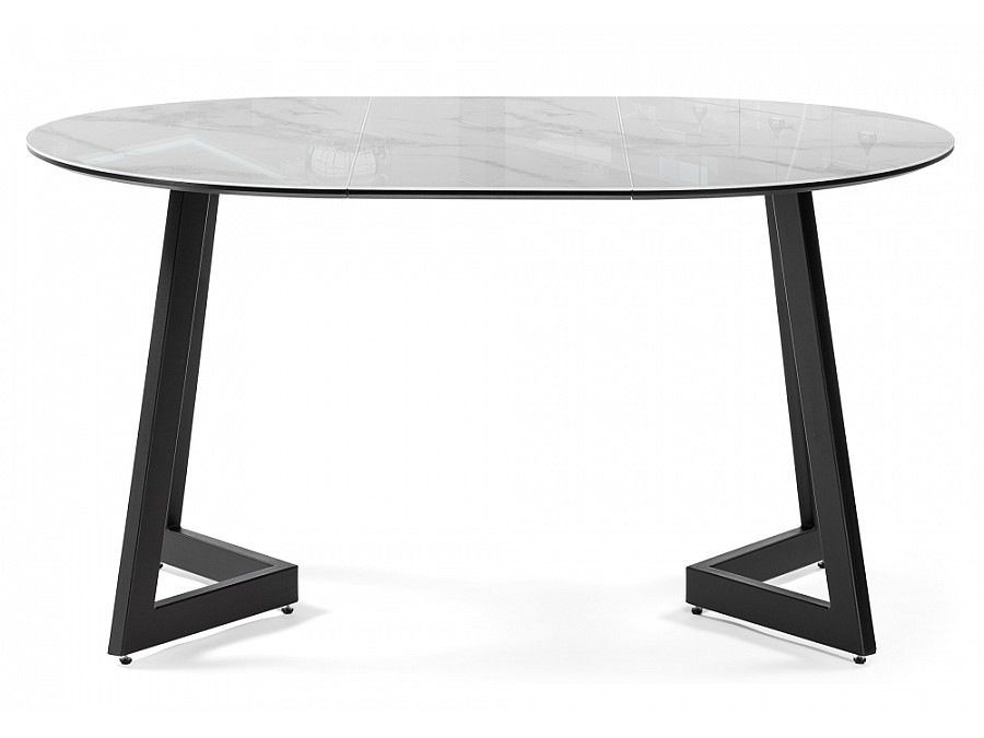 Стол стеклянный Алингсос 100(140)х100х76 белый мрамор / черный