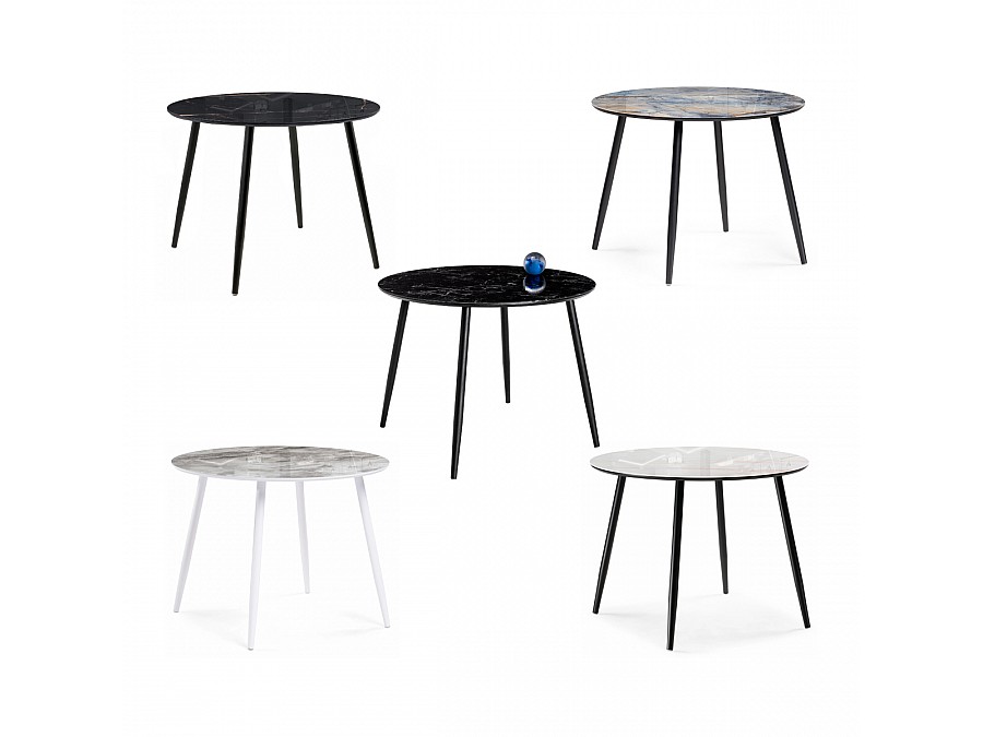 Стол стеклянный Кловис 100(140)х100х76 вставка стекло черный мрамор / черный