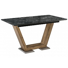 Стол стеклянный Иматра 140(180)х80х76 мрамор черный / черная шагрень