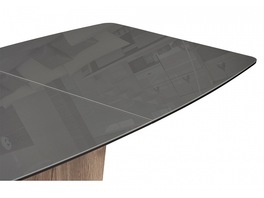 Стол стеклянный Теон 160(200)х90х76 графит / дуб галифакс