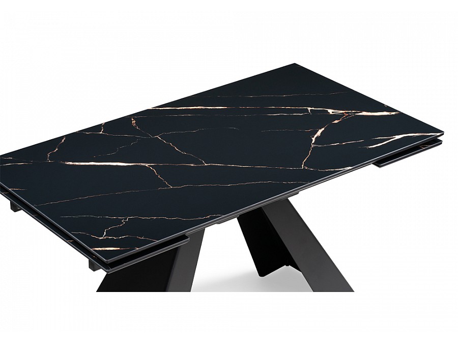 Стол стеклянный Торвальд 140(200)х80х77 обсидиан / черный