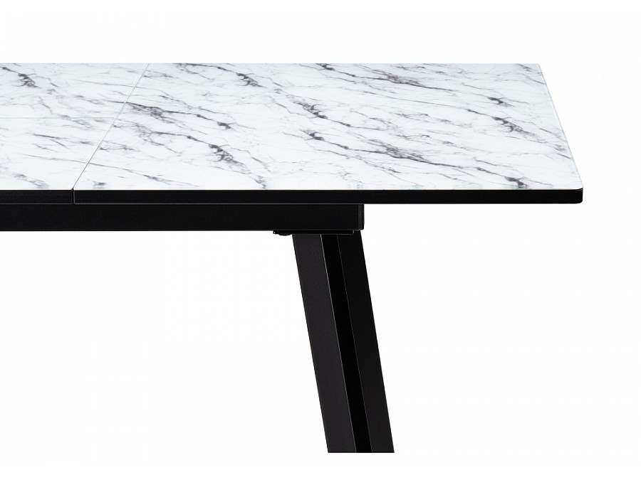 Стол стеклянный Агни 110(140)х68х76 мрамор белый / черный матовый