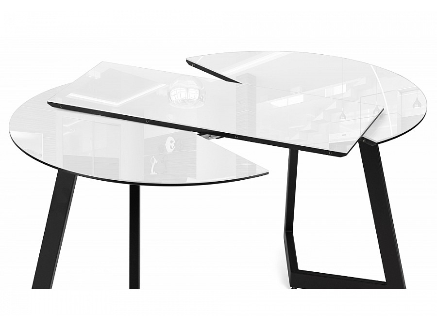 Стол стеклянный Алингсос 100(140)х100х76 белый / белая шагрень / черный кварц