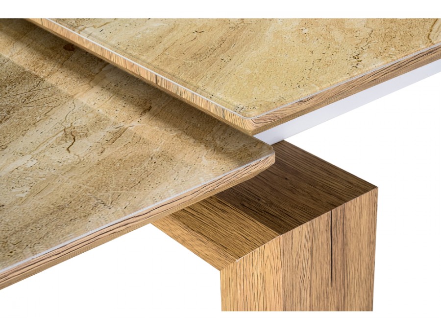 Стол стеклянный Давос 140(200)х80х78 бежевый мрамор