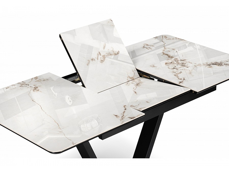 Керамический стол Бугун 120(160)х80х77 белый мрамор глняец / черный