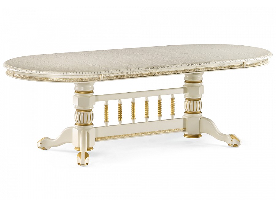 Стол деревянный Кантри 200(280)х107х79 слоновая кость / патина золото