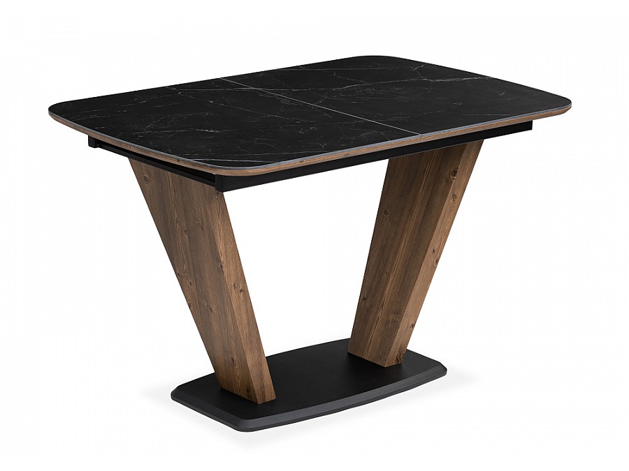 Керамический стол Петир 120(160)х80х75 черный мрамор / орех / черный