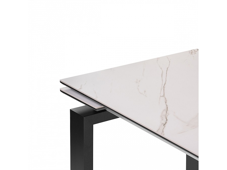 Керамический стол Давос 140(200)х80х78 белый мрамор / черный кварц