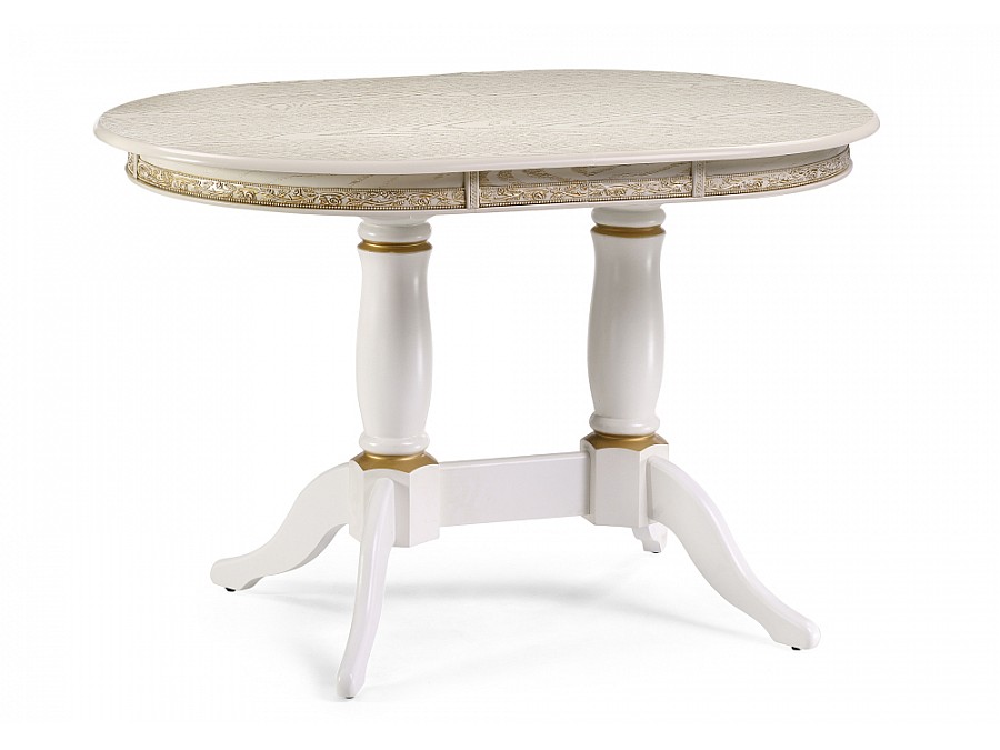 Стол деревянный Кантри 120(160)х80х75 слоновая кость с золотой патиной