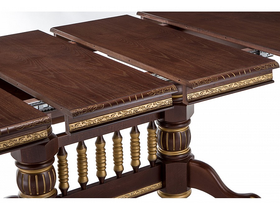 Стол деревянный Кантри 160(200-240)х107х78 орех с золотой патиной