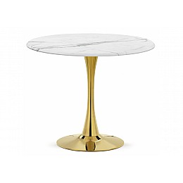 Стол деревянный Тулип 90х73 белый мрамор / золото